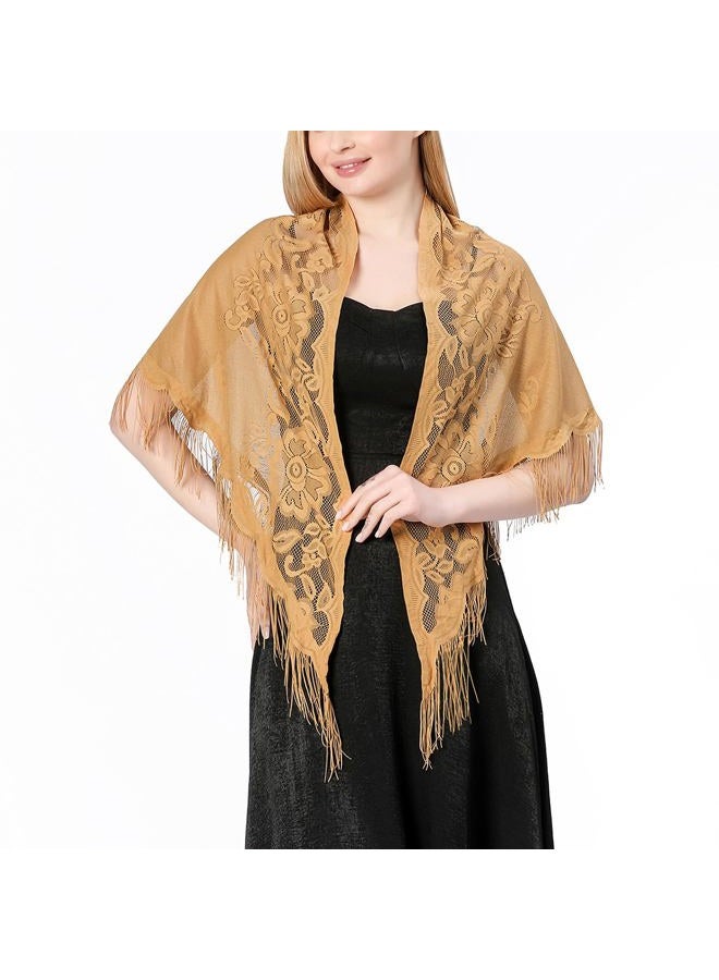 Ladiery Triangle Lace Shawls and Wraps for Evening Dresses with Tassels for Evening Party Mesh Wedding Shawls - Image 2