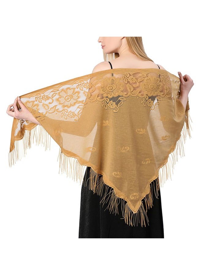 Ladiery Triangle Lace Shawls and Wraps for Evening Dresses with Tassels for Evening Party Mesh Wedding Shawls - Image 1