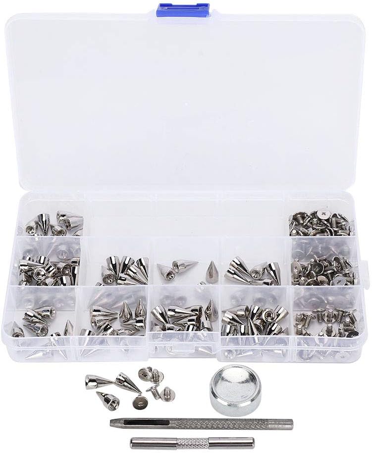 Punk Spikes DIY Kit, Zinc Alloy Cone Rivets for Clothing and Leather Craft, Punk Craft Spikes with 3 Tools and 200 Pieces, 7 x 14MM Rivets for Bracelets, Dog Collars, Bags, - Image 1
