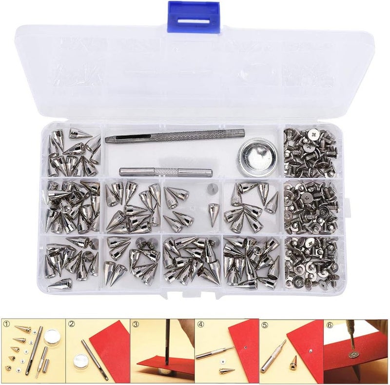 Punk Spikes DIY Kit, Zinc Alloy Cone Rivets for Clothing and Leather Craft, Punk Craft Spikes with 3 Tools and 200 Pieces, 7 x 14MM Rivets for Bracelets, Dog Collars, Bags, - Image 5