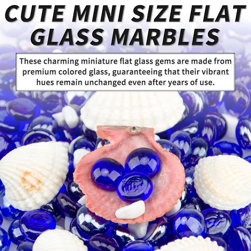 Foncomy 1 LB Blue Flat Glass Beads, 160-180PCS Small Glass Marbles, Mini Flat Round Pebbles for Vase Filler and Floral, Fish Tank Rocks Decorative Gemstones for Home and Aquarium Décor - Image 5