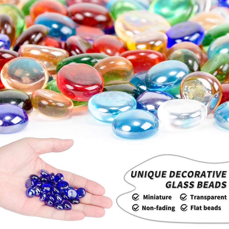 Foncomy 1 LB Blue Flat Glass Beads, 160-180PCS Small Glass Marbles, Mini Flat Round Pebbles for Vase Filler and Floral, Fish Tank Rocks Decorative Gemstones for Home and Aquarium Décor - Image 3