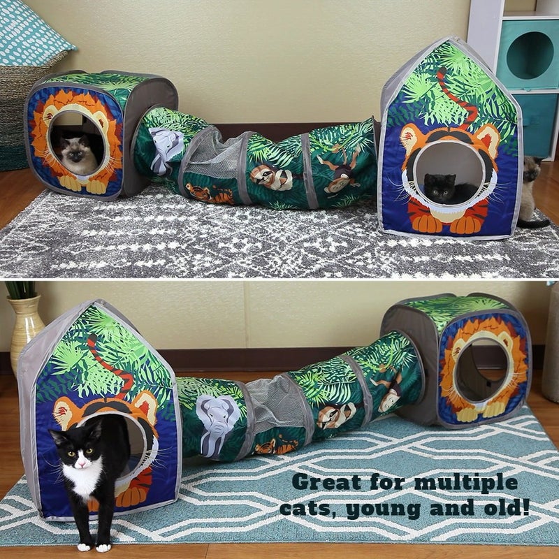 Kitty City Safari Jungle Cat Play Set, Collapsible Pop-Up Cat Toys Combo with Cube, Tunnel & Hideout, Interactive Indoor Cat Playhouse for Exercise, Hiding & Lounging - Image 4