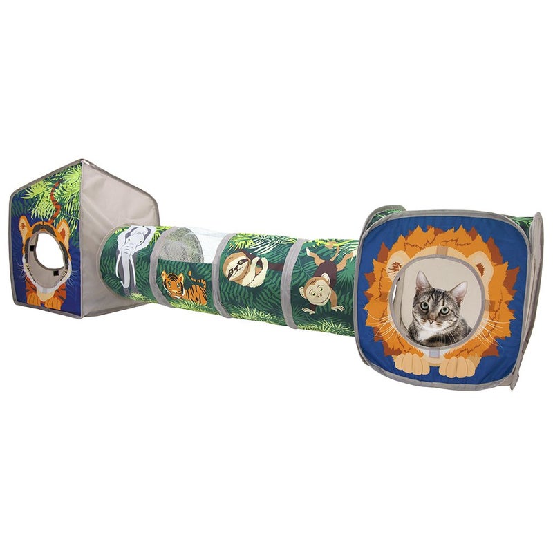 Kitty City Safari Jungle Cat Play Set, Collapsible Pop-Up Cat Toys Combo with Cube, Tunnel & Hideout, Interactive Indoor Cat Playhouse for Exercise, Hiding & Lounging - Image 1
