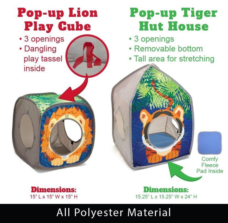 Kitty City Safari Jungle Cat Play Set, Collapsible Pop-Up Cat Toys Combo with Cube, Tunnel & Hideout, Interactive Indoor Cat Playhouse for Exercise, Hiding & Lounging - Image 5