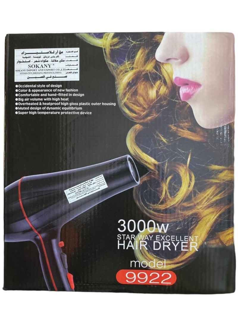 sokany Model 9922 Professional hair dryer 3000 W - multicolour 