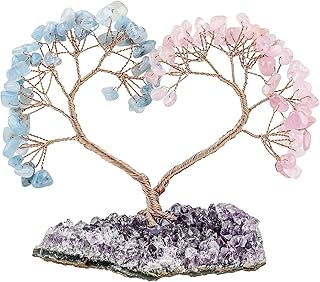 Rockcloud rockcloud Love Heart Shape Healing Crystal Money Tree with Amethyst Cluster Base Feng Shui Decoration for - Image 1