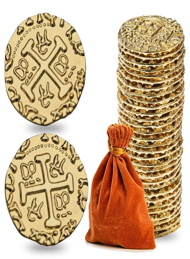 Prefdo Metal Pirate Coins, 35PCS X Large Gold Treasure Coin Set Spanish Doubloon Replicas Fantasy Metal Coins Pirate Gold Coins for Board Games Tokens Pirate Party Cosplay - Image 1