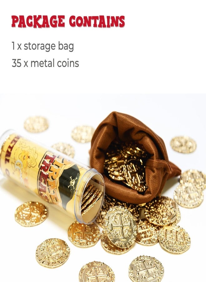 Prefdo Metal Pirate Coins, 35PCS X Large Gold Treasure Coin Set Spanish Doubloon Replicas Fantasy Metal Coins Pirate Gold Coins for Board Games Tokens Pirate Party Cosplay - Image 3