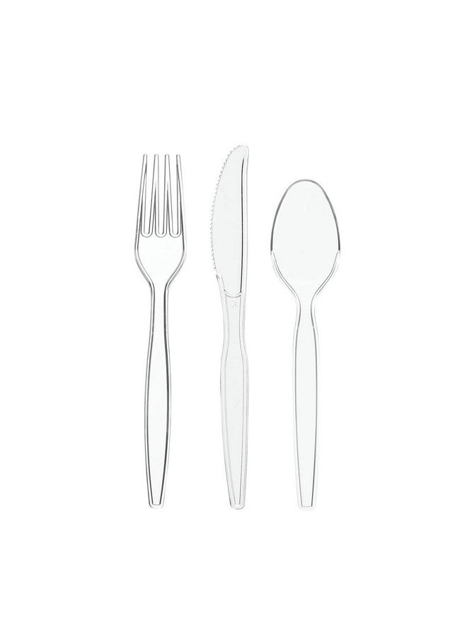 Comfy Package [360 Combo Pack] Basic Clear Plastic Silverware, Heavyweight Disposable Utensils - 180 Forks, 120 Spoons and 60 Knives Cutlery, Perfect for Wedding, Parties and Events - Image 1