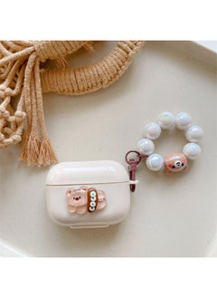 For AirPods 4 Headphone Set Cartoon Diy Doll Pendant Apple 1/2 Generation/pro2 Bluetooth Soft Case Bracelet-Color:Beige Soft Shell + Pendant-coco Bear-Model:Airpods 4 (protective Case)