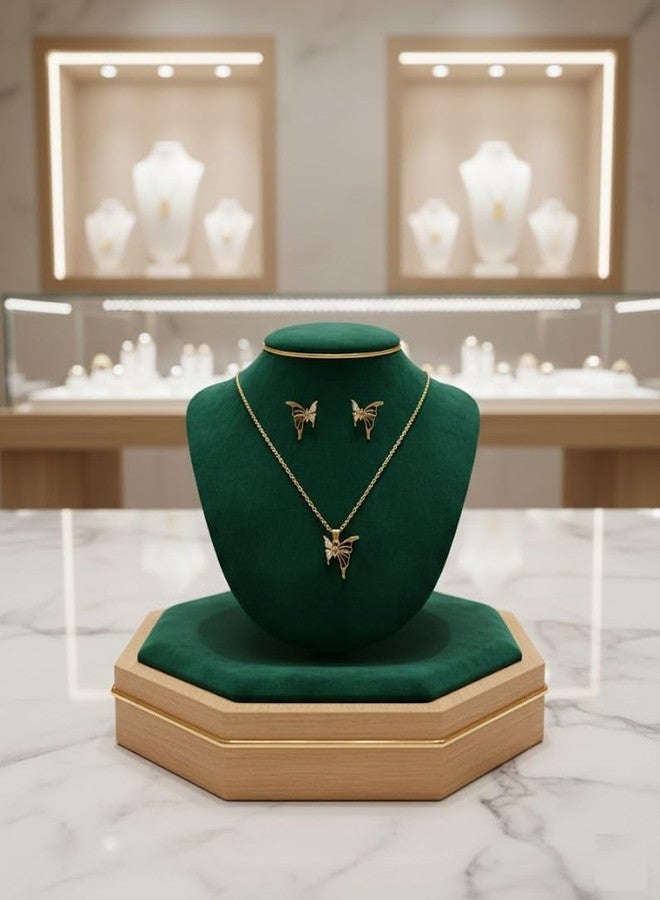 FOREWILD 3 Pcs Butterfly Jewelry Set - Includes 1 Gold-Tone Chain Necklace with Butterfly Pendant and 2 Matching Drop Earrings, Cute Lightweight Fashion Accessory Gift for Women and Girls - Image 5