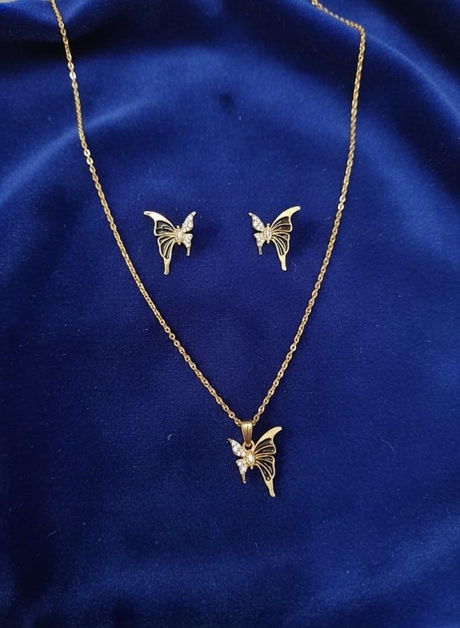 FOREWILD 3 Pcs Butterfly Jewelry Set - Includes 1 Gold-Tone Chain Necklace with Butterfly Pendant and 2 Matching Drop Earrings, Cute Lightweight Fashion Accessory Gift for Women and Girls - Image 4