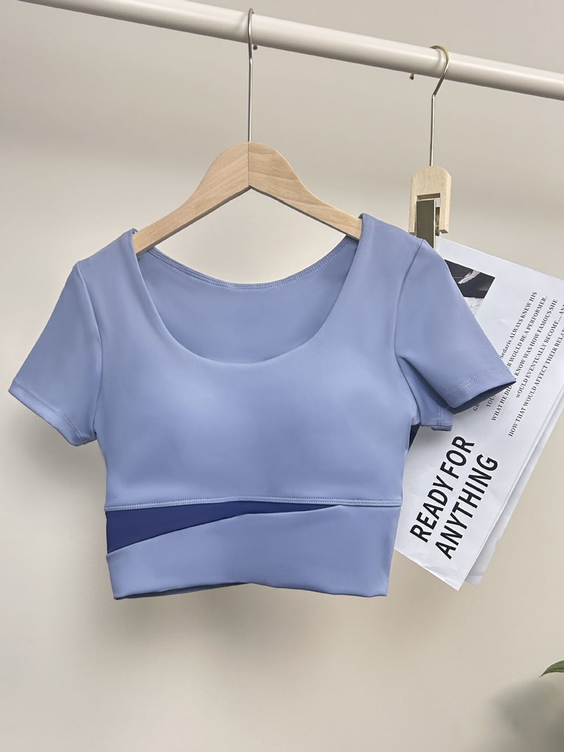 In-Stock High-Elastic Shockproof Bra With Side Support For Sports, Fitness, Yoga, Pilates, Short-Sleeve Tank Top For Yoga And Fitness - Image 2