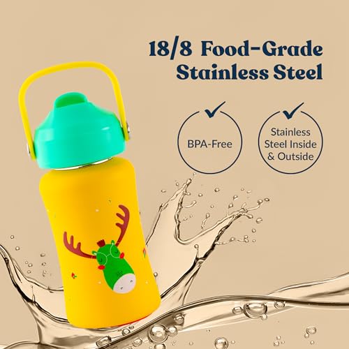 rabitat Steel Play 3.0 Water Bottle for School Kids 350ml, 1+1 Year Brand Warranty | Steel Water Bottle | Steel Bottles | BPA-Free Leak-Proof, Flip-Lock Sipper, EasyCarry Handle Coolest Kid Ever - Image 2