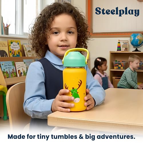 rabitat Steel Play 3.0 Water Bottle for School Kids 350ml, 1+1 Year Brand Warranty | Steel Water Bottle | Steel Bottles | BPA-Free Leak-Proof, Flip-Lock Sipper, EasyCarry Handle Coolest Kid Ever - Image 5