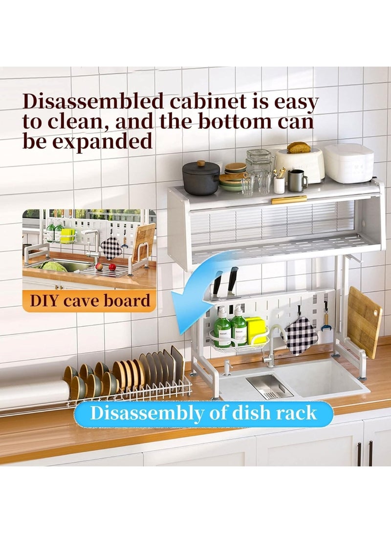 Huitich Space Saving Kitchen Sink with Shelf and Drainer The Counter Dish Rack with Cover White  - Image 2