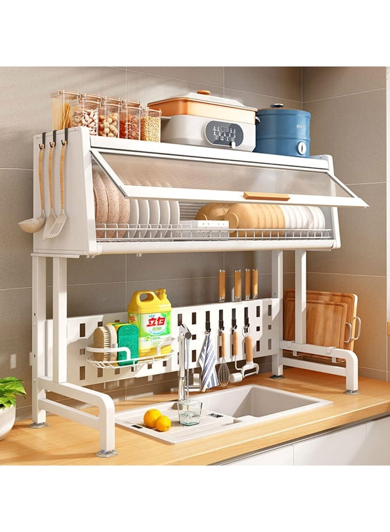 Huitich Space Saving Kitchen Sink with Shelf and Drainer The Counter Dish Rack with Cover White  - Image 3