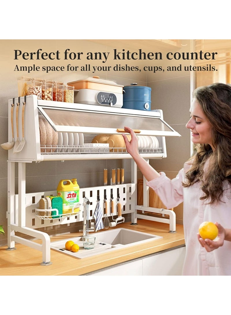 Huitich Space Saving Kitchen Sink with Shelf and Drainer The Counter Dish Rack with Cover White  - Image 4