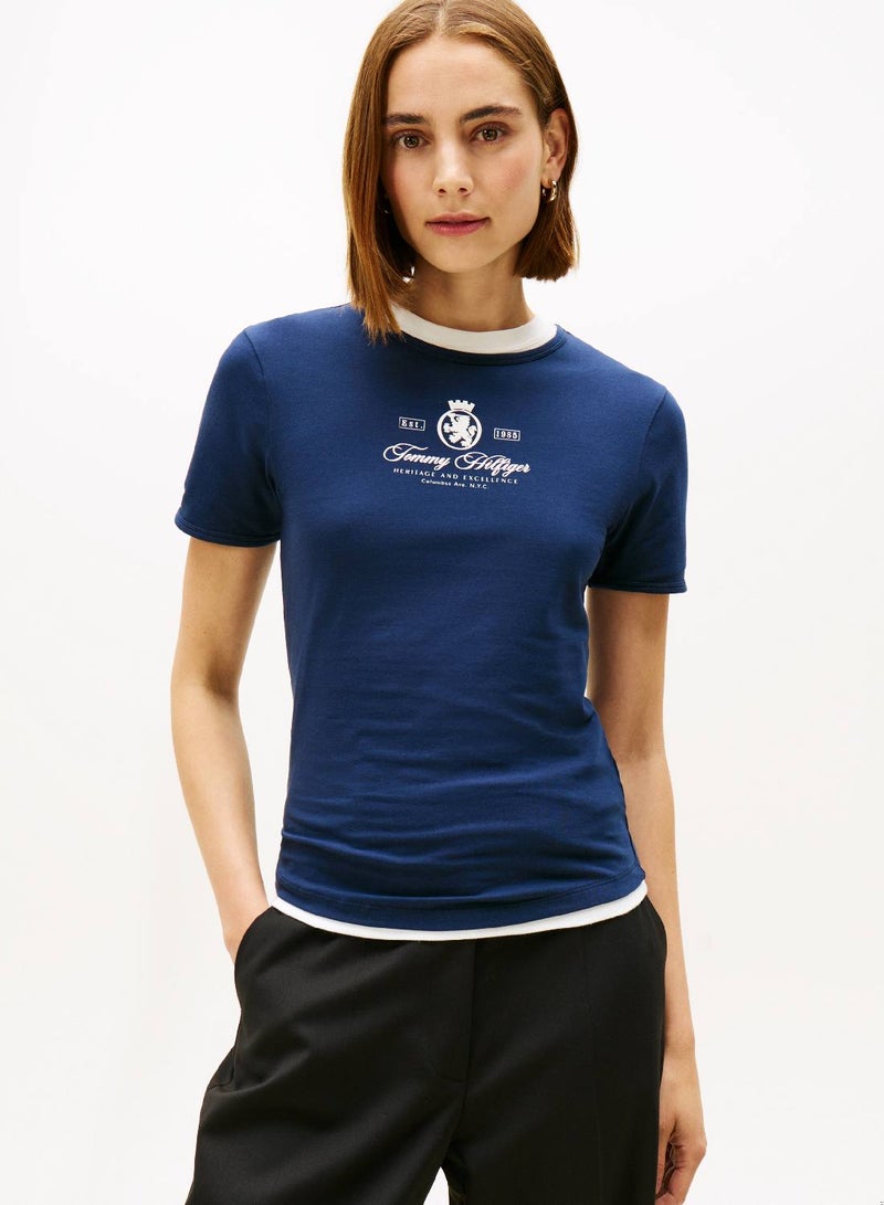 TOMMY HILFIGER Varsity Crest Slim Short Sleeve Tee - Image 1