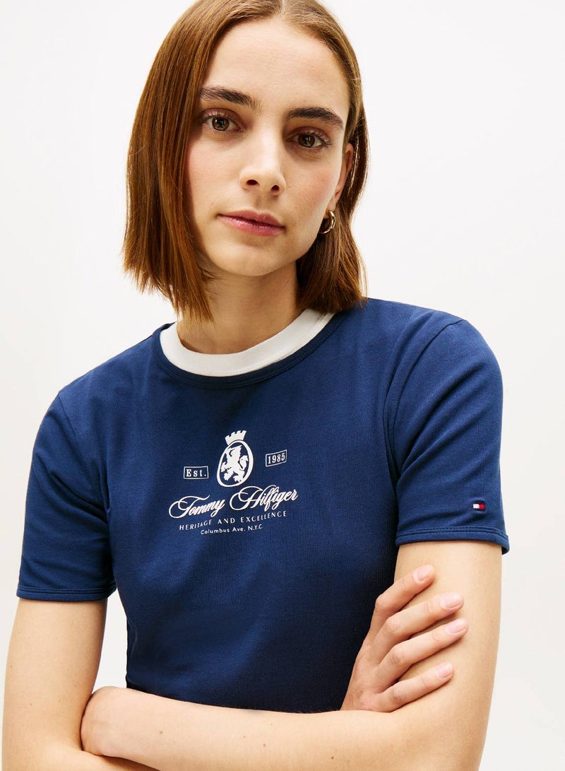 TOMMY HILFIGER Varsity Crest Slim Short Sleeve Tee - Image 5