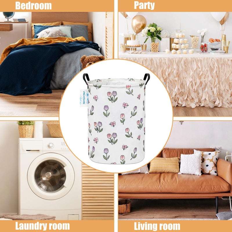 LANGYASHAN Laundry Basket Canvas Fabric Collapsible Organizer Basket for Storage Bin Toy Bins Gift Baskets Bedroom Clothes Children Nursery Hamper (Tulip) - Image 3