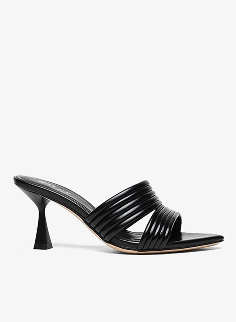 Cuple heeled slide sandal with ribbed straps