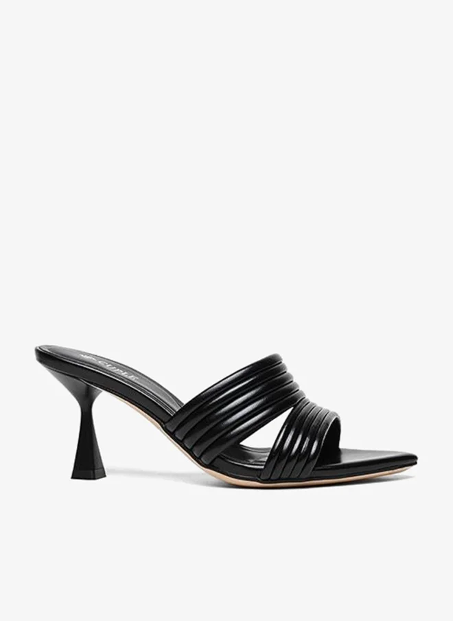 كابلي صندل منزلق بكعب بأشرطة مضلعة