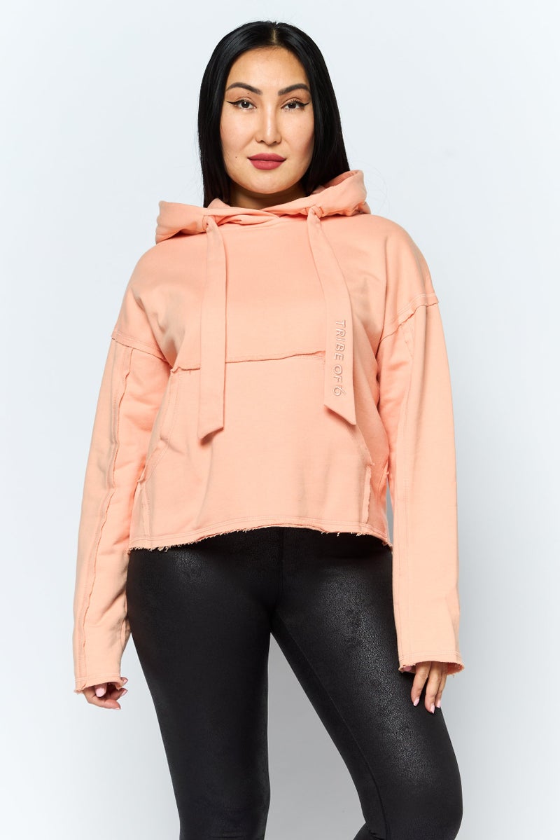 TRIBE OF 6 Women Hooded Embroidered Logo Long Sleeve Sweatshirt, Orange - Image 1