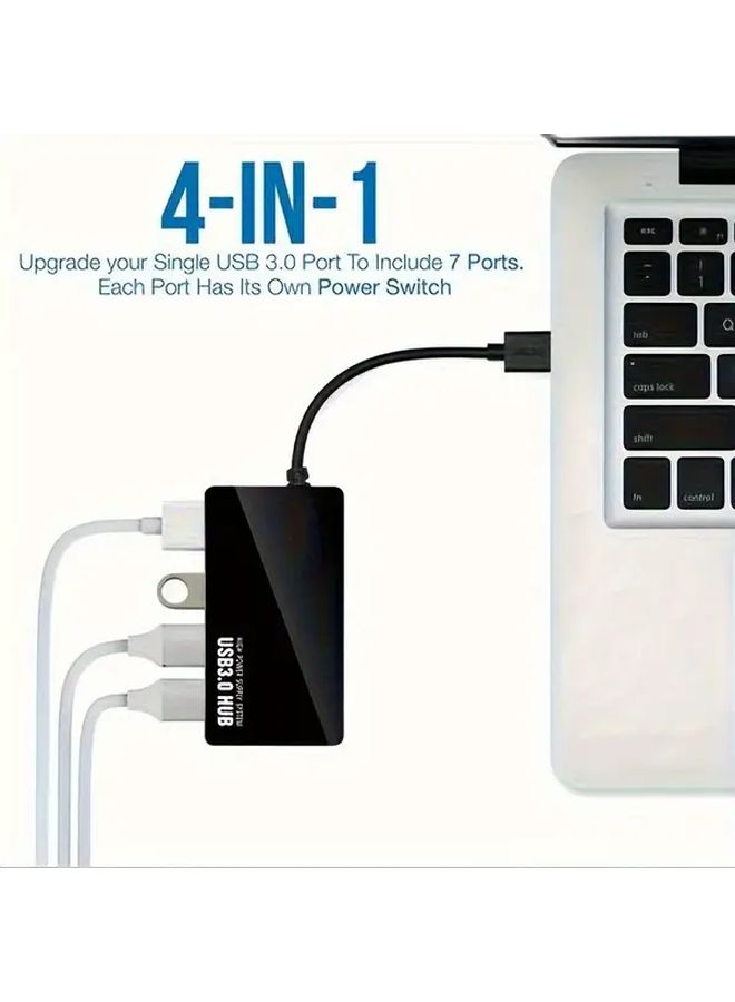 USB 3.0 4 Port High Speed Multi Function Hub Adapter with Cable Black Desktop Laptop Splitter Extender Compact for PC Notebook Holiday Gift - Image 5