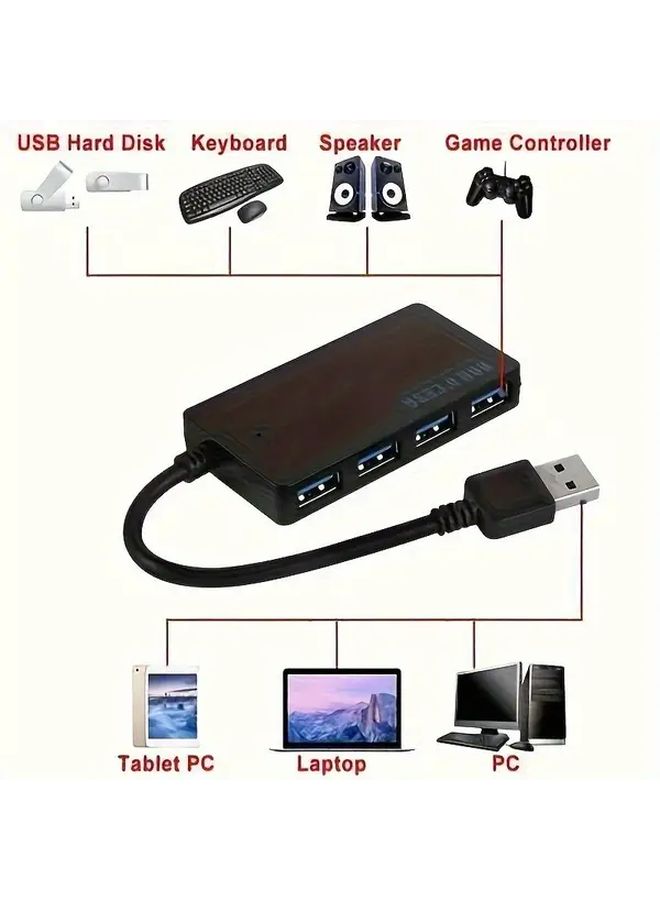USB 3.0 4 Port High Speed Multi Function Hub Adapter with Cable Black Desktop Laptop Splitter Extender Compact for PC Notebook Holiday Gift - Image 1