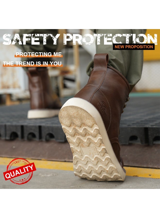 CFFHS High-Top Cowhide Leather Safety Work Boots with Steel Toe & Kevlar Anti-Puncture Sole - Image 1