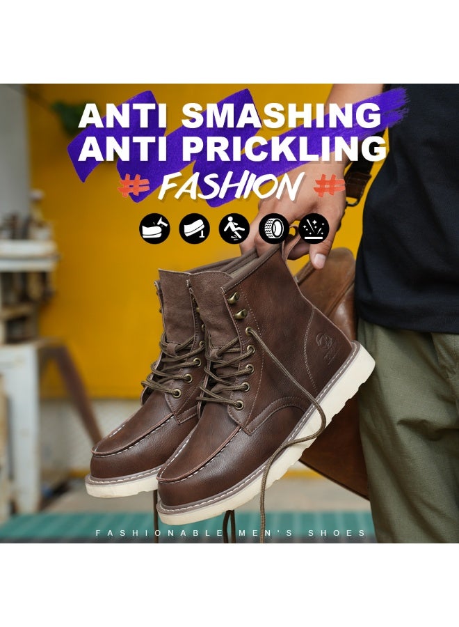 CFFHS High-Top Cowhide Leather Safety Work Boots with Steel Toe & Kevlar Anti-Puncture Sole - Image 2