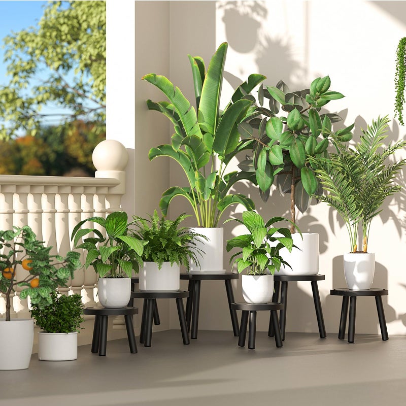 Vecxoty 3-Pack Wood Plant Stands Indoor, Single Plant Stand for 6-12 Inch Pots, Mid-Century Modern Plant Stool, Tall Plant Stand for Large Plants for Living Room, Balcony, Office (Black) - Image 2