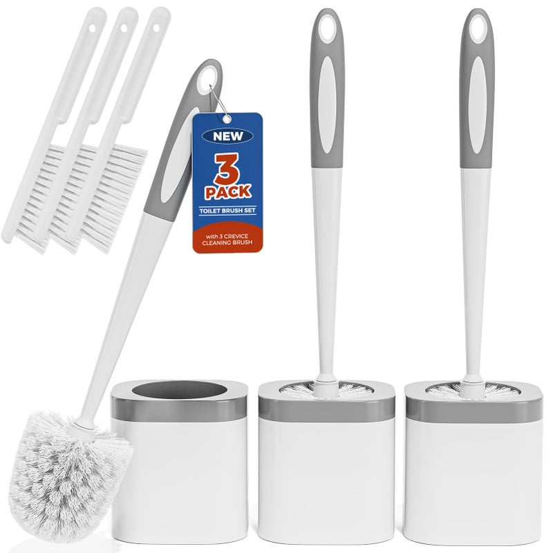 Holaloha Toilet Brush, 3 Pack Toilet Brush and Holder Set Bathroom Accessories, Toilet Bowl Brush and Holder with 3 Crevice Brush for Bathroom, Toilet Scrubber Brush (White) - Image 1