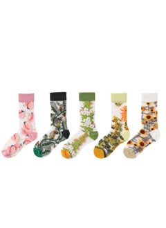 SYOSI Sheer Socks for Women, Elastic Vintage Flower Ankle High Socks Thin Glass Silk Socks Summer Transparent Ankle Socks for Women and Girl 5Pair  - Image 1