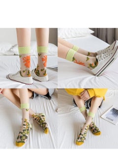 SYOSI Sheer Socks for Women, Elastic Vintage Flower Ankle High Socks Thin Glass Silk Socks Summer Transparent Ankle Socks for Women and Girl 5Pair  - Image 3