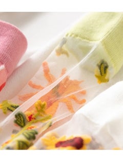 SYOSI Sheer Socks for Women, Elastic Vintage Flower Ankle High Socks Thin Glass Silk Socks Summer Transparent Ankle Socks for Women and Girl 5Pair  - Image 4