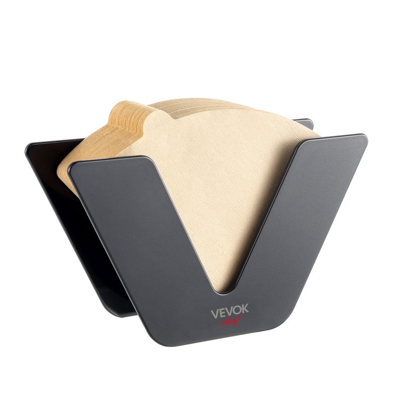 VEVOK CHEF Coffee Filter Holder for 12 Filter with 100 pcs 2 Filter Papers Storage Coffee Paper Rack Coffee Filter Black Paper Stand Coffee Accessories for Cone Coffee Filters