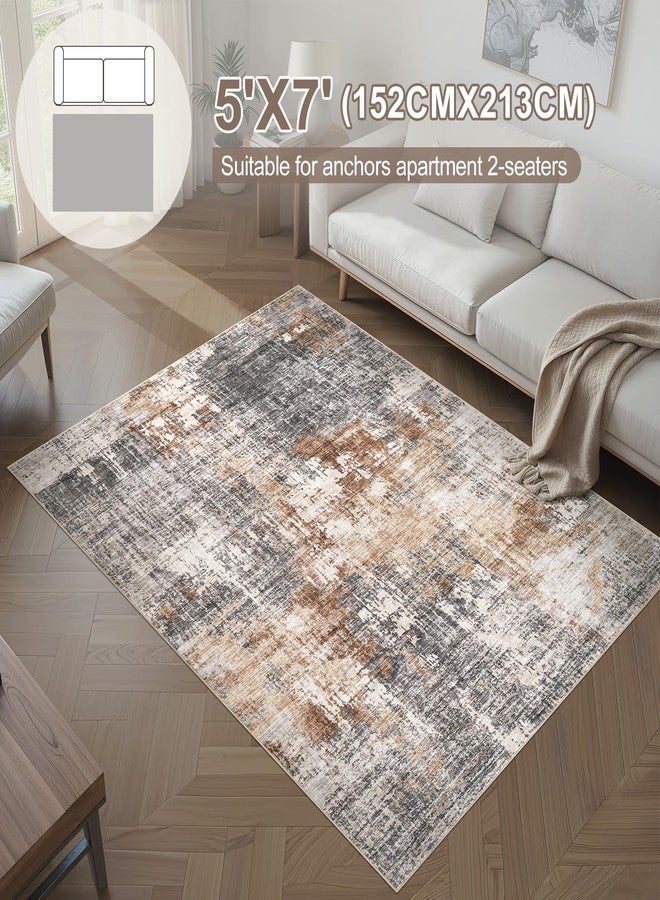 DMOYEST Area Rug Living Room Rugs - 5x7 Washable Large Soft Indoor Neutral Modern Abstract Low Pile Rug Carpet for Bedroom Dining Room Farmhouse Home Office - Grey Brown - Image 4