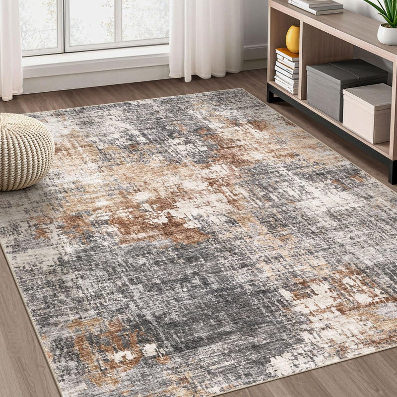 DMOYEST Area Rug Living Room Rugs - 5x7 Washable Large Soft Indoor Neutral Modern Abstract Low Pile Rug Carpet for Bedroom Dining Room Farmhouse Home Office - Grey Brown - Image 1