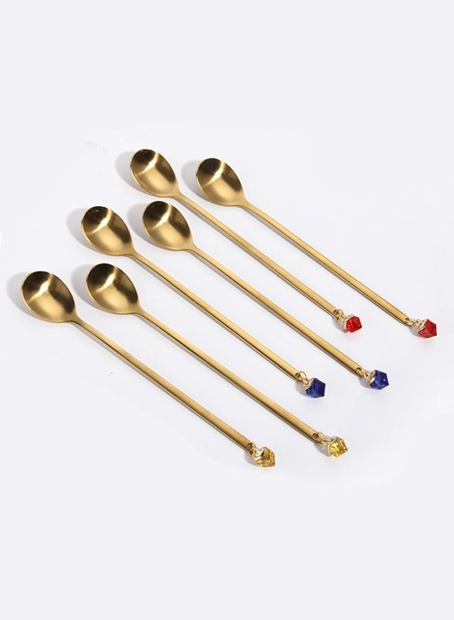 6 قطع ملاعق الحلوى الذهبية من الفولاذ المقاوم للصدأ -المقبض الطويل للشوكولاتة الساخنة والشاي المثلج واللاتي والإسبريسو، 304 ملعقة من الفولاذ المقاوم للصدأ، أدوات المائدة المنزلية - Image 3