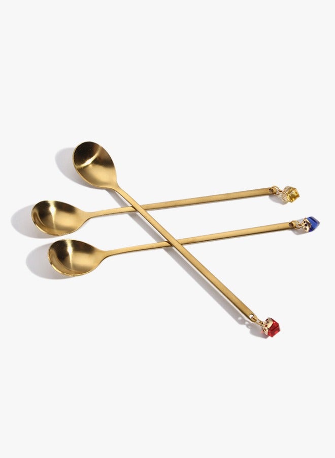 6 قطع ملاعق الحلوى الذهبية من الفولاذ المقاوم للصدأ -المقبض الطويل للشوكولاتة الساخنة والشاي المثلج واللاتي والإسبريسو، 304 ملعقة من الفولاذ المقاوم للصدأ، أدوات المائدة المنزلية - Image 4