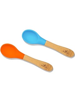 Avanchy Avanchy First Stage Baby Feeding Spoons Natural Bamboo Soft Silicone Soft Tip Baby Spoon, Training Spoon Holds, Travel Gift Set for Baby – 2 Pack  - Image 1
