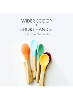Avanchy Avanchy First Stage Baby Feeding Spoons Natural Bamboo Soft Silicone Soft Tip Baby Spoon, Training Spoon Holds, Travel Gift Set for Baby – 2 Pack  - Image 5