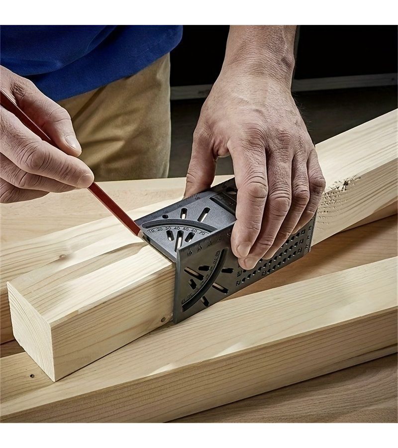 1 قطعة من مسطرة قياس مربعة من سبيكة رمادية للأعمال الخشبية، أداة قياس زاوية ثلاثية الأبعاد (45/90 درجة)، قالب زاوية ميتري، مسطرة تخطيط للنجارين، أدوات نجارة، هدية للرجال، الأب، الزوج. - Image 3