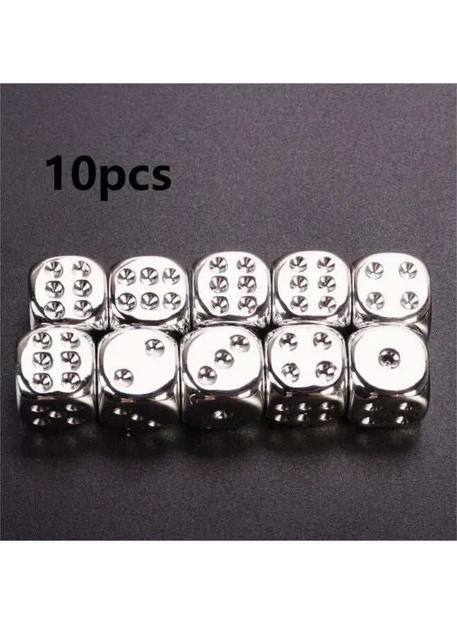 10 قطع من النرد السبائكي الفضي مقاس 16 ملم لإكسسوارات الترفيه المنزلي والألعاب - Image 1