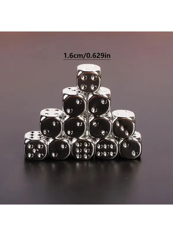 10 قطع من النرد السبائكي الفضي مقاس 16 ملم لإكسسوارات الترفيه المنزلي والألعاب - Image 3