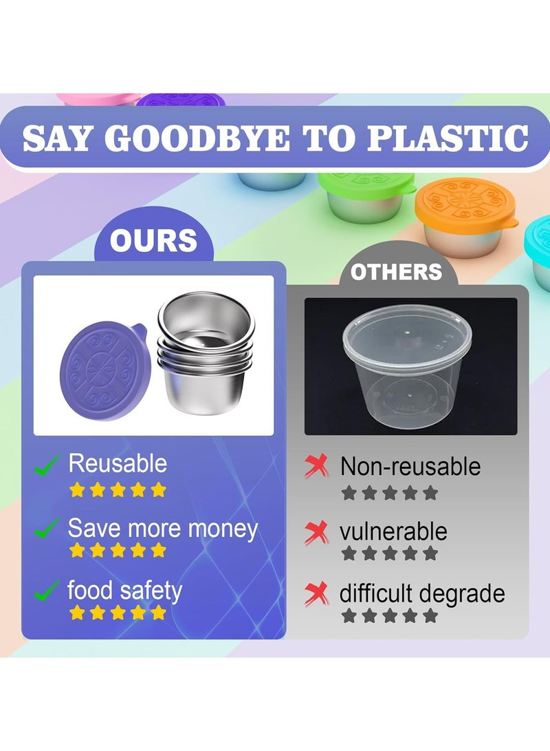 أوزيغالور عبوات تتبيلة السلطة 6 قطع من الفولاذ المقاوم للصدأ - أكواب صلصة مانعة للتسرب سعة 1.6 أوقية مع أغطية من السيليكون - Image 5