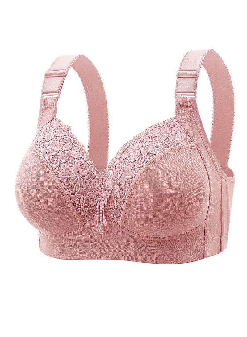 Loquat Womens Soft Seamless Exquisite Lace Embroidery Bras wireless Smoothing Bra Pink